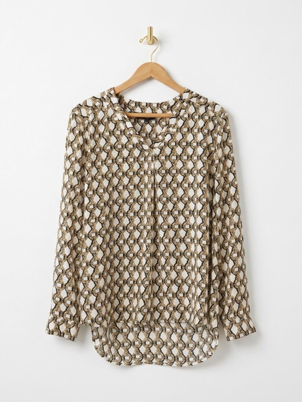 Chain Link Chain Print Top Size Large Long Sleeve V-Neck Tunic Silky